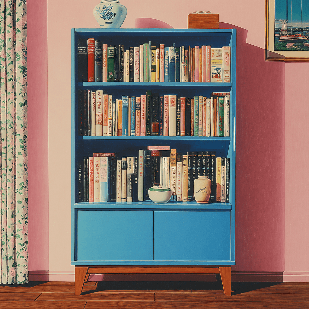 Colorful bookshelf illustration